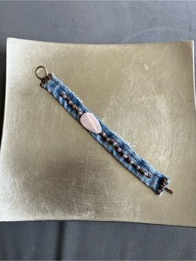 Denim Beaded Stretch Bracelet with Rose Stone